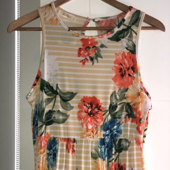 Boho Floral Side Pocket Striped Tank Maxi Dress - Picture 9 of 12